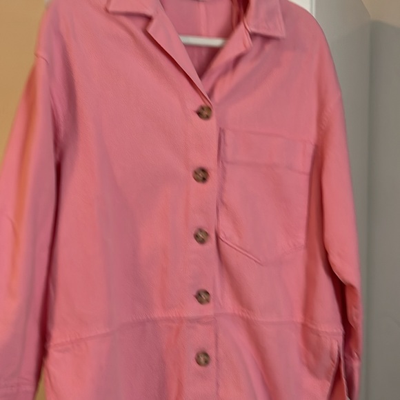 Barbie pink Zara oversize denim button down shirt jacket Sz Xsmall - Picture 2 of 8